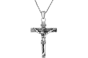 U7 Vintage INRI Jesus Cross Pendant Necklace Bracelet for Men Women, Amulet Christian Jewellery, Engrave Text Available, Adjustable Chain, Come Gift Box