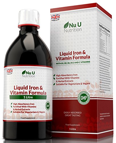 Liquid Iron Supplement 1 Litre | 50 Day's Supply | Fortified with Vitamins and Herbal Extracts | Includes Vitamin B2, B6, B12 & Vitamin C | Great Tasting Vegetarian & Vegan Liquid Iron by Nu U Nutrition
