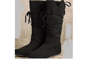 DAWUDE Mittelalterliche Stiefel Retro Wikinger Männer Ritter Stiefel Cosplay PU Leder Stiefel Pirate Ritter Prinz Halloween Kostüm für Männer Schuhe,Schwarz,42