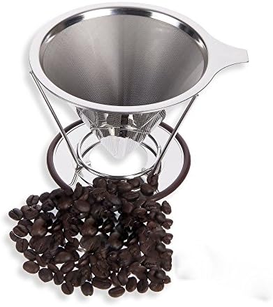 Everesta Paperless Pour Over Coffee Maker, 18\8 (304) Stainless Steel Reusable Drip Cone Coffee Filter, Single Cup Coffee Brewer