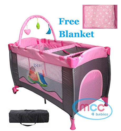 Pink Baby Child Travel Cot Bed Bassinet Play Pen Playpen With Entryway MCC