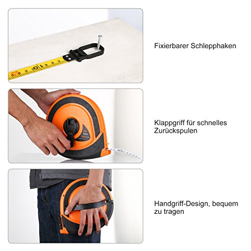 Tacklife TM-C03 Klassisches Maßband 50M, mit doppelseitiger Skalen von Zoll und Meter, Messung von Haushalt, Zimmerei - 4