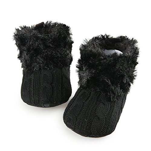 Arshiner Toddler Girls Fleece Woollen Fur Knitted Snow Boot (L(12-18mths), Black(FBA))