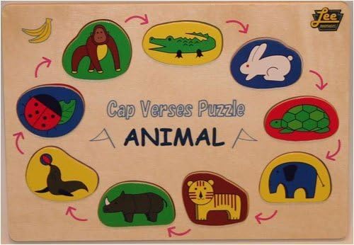 Lee Brothers Toys Caps Verses Wooden Puzzle Animals, Last Letter of Each Word Is the First of the Next, Educational by Lee Brothers Toys