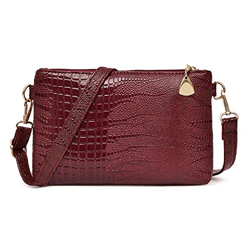 ESAILQ Sac à main féminin Sac à bandoulière à motif crocodile Sac fourre-tout Sac à main Ladies (vin rouge)