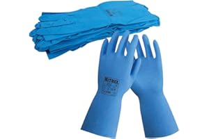 Nitrex 612 Chemical Resistant Safety Gloves, Bag of 10 Pairs, Size 9 - Unlined Nitrile Chemical Resistant Gauntlet Gloves
