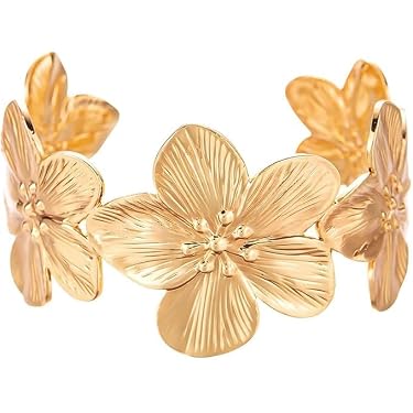 Bracelet Femme Fleur En Or - Jonc Ouvert, Design Floral, Bijou élégant Et Polyvalent