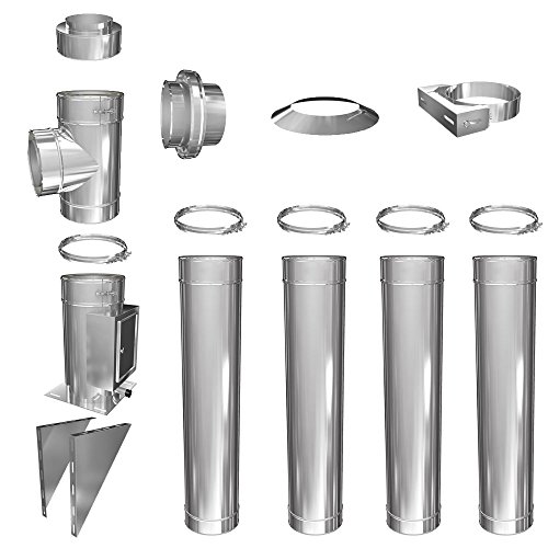Edelstahl Schornstein 0,5mm Set Laenge ca. 4,8 Meter Wandmontage -120mm Abstand verstellbar DW 150