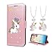 Produktbild Universecase Samsung Galaxy A3 2017 Hülle, Flip Case Einhorn Rose Gold Ledertasche Magnetverschluss Silikon Bumper Wallet Cover Stoßfest Handyhülle+Best Friends Kette Freundschaftsketten