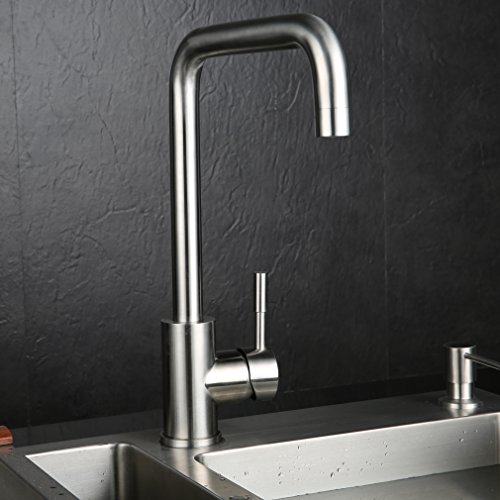 KINSE® Gebürstet Küchearmatur Spültischarmatur 360° Drehbar Einhebelmischer Wasserhahn aus Edelstahl Spültisch für Küche Waschbecken - 4