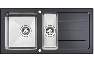 Respekta NewYork Évier en verre noir/Évier encastrable cuves 100 x 50 cm/Évier adapté aux meubles sous-évier 60 cm de large