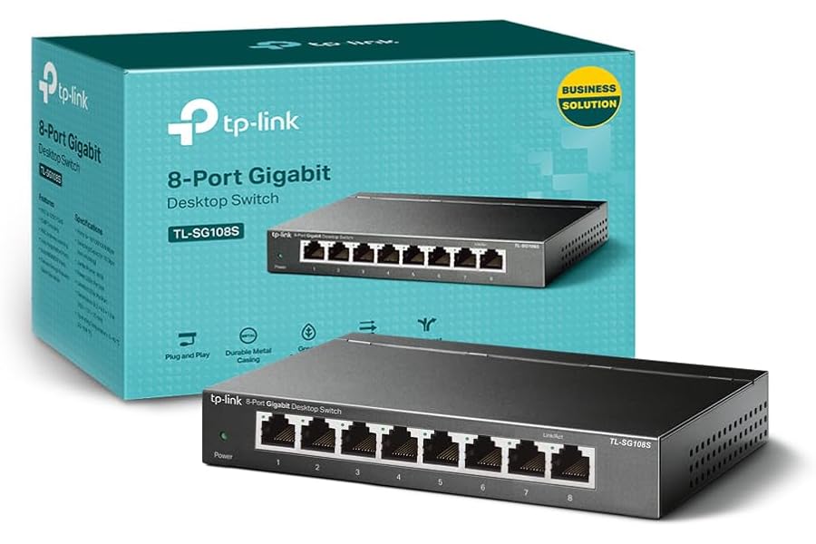 TP-Link TL-SG108S 8 Port Gigabit Network Switch, Power Saving, Plug & Play, Metal Case, Ethernet Switch, Ethernet Splitter, Support QoS & IGMP Snooping, Desktop or Wall Mount