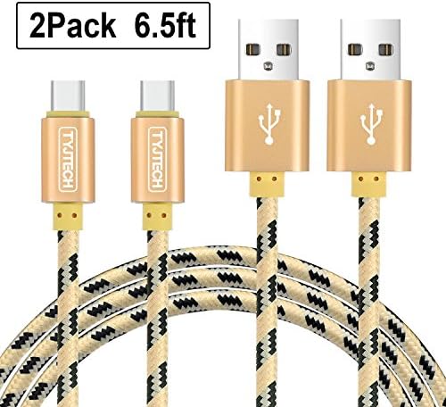 USB Type C Cable,TYJTECH 2-Pack 3.3ft/1m Nylon Braided USB Type C (USB-C) to Type A (USB-A) Data Sync Charging Cable for Samsung Galaxy S8/S8+, Nexus 5X / 6P, OnePlus 2 / 3T, Apple New Macbook, HTC 10, Huawei P9, Nintendo Switch, Sony Xperia XZ, Lumia 950 / 950XL and More - Gold