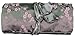 Grey Pink Embroidered Floral Silk Make Up Bag/ Wrap /Jewellery Roll