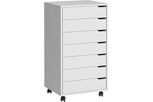 soges Classeur Vertical 7 Tiroirs avec Roulettes - Meuble de Bureau Mobile avec Poignées - Rangement à Tiroirs pour Bureau Domicile - Blanc