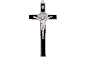 VILLAGE GIFT IMPORTERS 8" Extra Large Saint Benedict Crucifix | 7 Colors | Perfect Wall Cross | San Benito Medal | Christian Home Goods (Black)