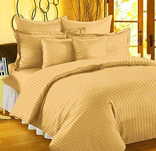 Trance Home Linen 100% Cotton 200 TC Satin Stripe King Double Bedsheet with 2 Pillow Cover | Fade-Resistant, Soft & Hypoallergenic |Flat Bedspread King Size (108 x 108 inch, Golden Yellow)