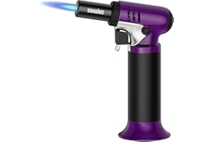Sondiko Kitchen Blow Torch with Fuel Gauge S907, Refillable Soldering Torch Lighter with Adjustable Flame for Desserts, Creme Brulee, Welding, Industrial, Purple & Black(Butane Not Included)
