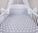 Baby Bettwäsche 5tlg Bettset mit Nestchen Kinderbettwäsche Himmel 100x135cm NEU Pünktchen grau Chiffonhimmel - 3
