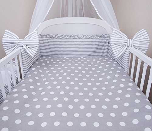 Baby Bettwäsche 5tlg Bettset mit Nestchen Kinderbettwäsche Himmel 100x135cm NEU Pünktchen grau Chiffonhimmel - 3
