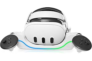 Vakdon USB Magnetic Charging Dock Holder for Quest 3 Headset, VR Quick Charging Station Stand Set With Indicator Light, Storage Base for Quest 3 Handle