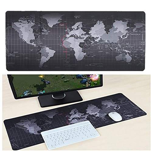 Befitery Mausunterlage Gaming-Maus-Pad Mauspad Schreibtischunterlage Rutschfeste Gummiunterseite Sicher und ungiftig MausPad Weltkarte(40x90x0.2cm) (Silber) - 4