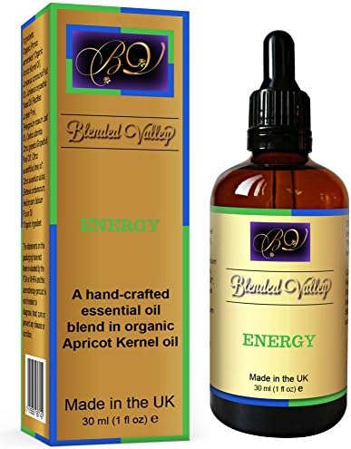 Aromatherapy Oil for Energy - Essential Oils of Geranium, Orange, Cedarwood in Apricot Kernel Oil. For Aroma Diffuser, Burner. Use to Invigorate Mind and Body, Relieve Tiredness and Fatigue.