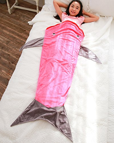 Minetom Kinder Haifisch Decken Mode Schlafsäcke Flanell Meerjungfrau Schwanz Mermaid Tail Quilt Rosa One Size