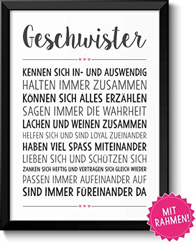 Geschwister-Liebe Bild im schwarzem Holz-Rahmen Geschenk Geschenkidee Bruder Schwester