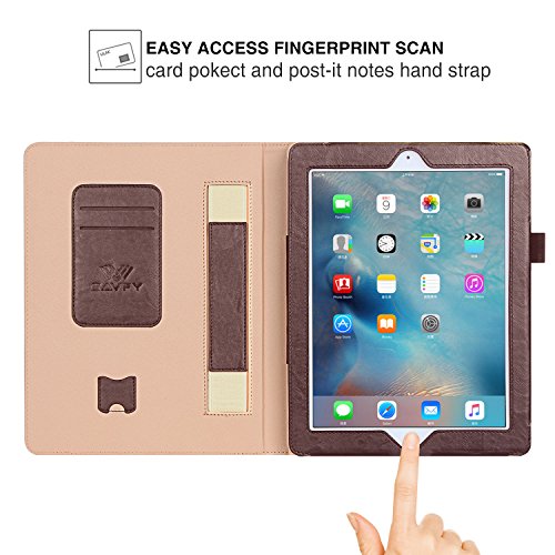 SAVFY iPad 2/3/4 Hülle Auto Sleep Wake up Funktion Business Serie Case Smart Cover mit Klettverschluss Handschlaufe, Kartensteckplätze braun - 2