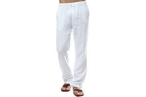 CTU Herren-Leinenhose, lässige Baumwollhose, Sommerhose, Strandhose, leichte Hose mit Kordelzug