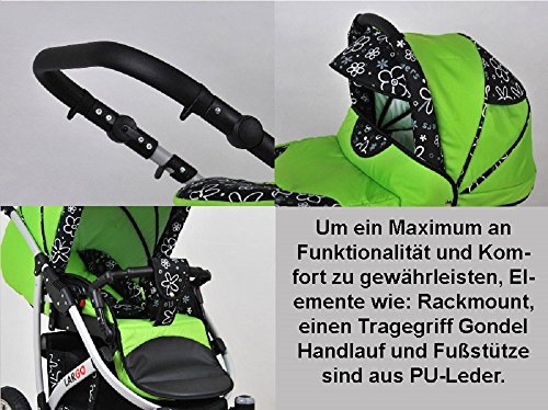 Kinderwagen Largo, 3 in 1- Set Wanne Buggy Babyschale Autositz Schwarz + coffe - 6