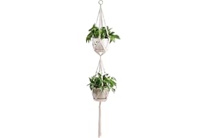 ‎VIKY Double Layer Macrame Hanging Basket Pots, Hanging Baskets for Plants Indoor Outdoor Boho Decorative Hanging Flower Pots, Hanging Plants Pot with Metal Hooks for Garden, Living Room, Window Plant
