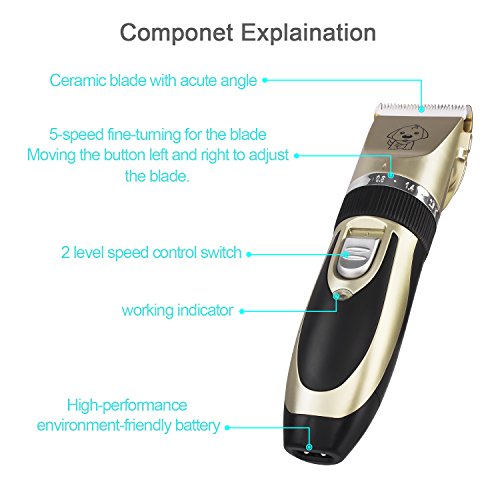 Pet-Grooming-Clippers-YaFex-Rechargeable-Cordless-Pet-Hair-Shaver-Grooming-Trimmer-Kit-set-with-Low-Noise-Low-Vibration-Cordless-Pet-Fur-Grooming-Set-with-4-Comb-Guides-and-Cleaning-Brush-for-Cats-and