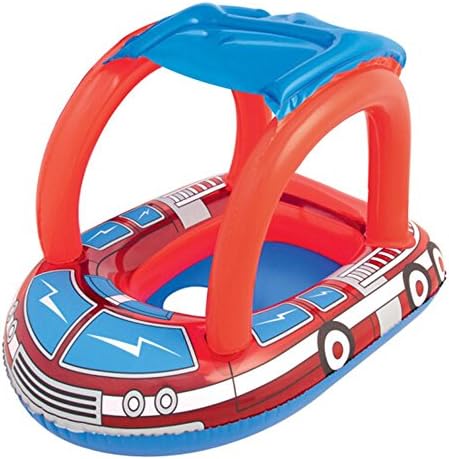 TANLEI Child Water Inflatable Toy Baby Seat Ring Fire Truck Modeling Sun Shelter
