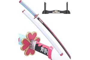 RKS DIFFUSION Demon Slayer Katana en Bois Lame en Bois Sabre Mitsuri Kanroji Epee en Bois Kimetsu No Yaiba Sabre Katana Mitsuri + Presentoir en Bois Inclus Cosplay + Presentoir en Bois Inclus