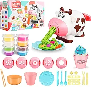 Toyshine DIY Dream Clay Dough Pack, 28 Pcs Kitchen Set Noodle Playset and Ice Cream Maker Machine Play Dough Kit for Toddlers,3 4 6 8 Year Boys and Girls Play Dough