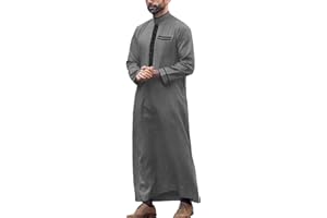 NaLatia Qamis Homme Musulman Caftan à manches longues pour homme en coton et lin