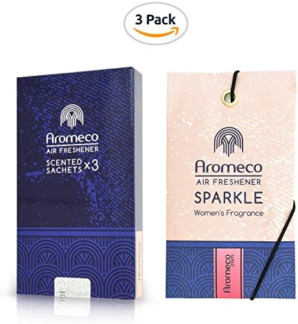 Aromeco Car Air Freshener - Wardrobe Freshener - Shoe Freshener - Toilet Freshener - Room Freshener - Handbag Freshener - Scented Sachet - Women's Fragrance - Sparkle, Pack of 3