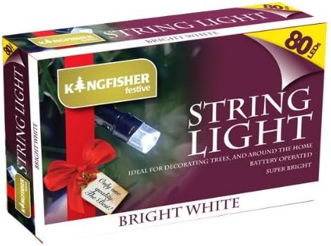 Kingfisher BO80S Battery Operated Automatic String Lights Winter White LED 80 Bulb with Timer, Transparent