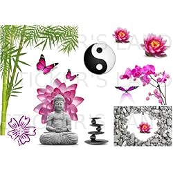 Planche stickers zen muraux mural scrapbooking enfants adultes maison cuisine salle de bain salon chambre bureau mur porte lit meuble vitre miroir boite mug autocollant waterproof A4