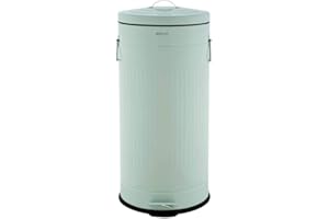 CHARLES BENTLEY Kitchen Bin, 30 Litre, Steel, Round, Retro Style, Kitchen Pedal Waste Bin, Green, Contemporary, Aesthetic, Convenient, Side and Lid Handles, Inner Bucket, Easy Emptying (68.5x29cm)
