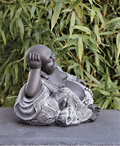 Steinfigur Buddha in Schiefergrau, Figur Deko Statue Garten frostsicher - 3