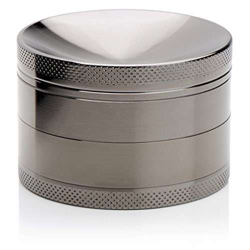 ATA® Premium Aluminium Pollen Grinder Crusher für getrocknete Tabak, Herb, Kräuter, Gewürze, Ø63mm, 4-teiliges Set mit Mini-Scraper, Silber