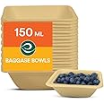 ECO SOUL [150 ml, 100 Pack Disposable Bagasse Bowls | Eco-Friendly, Biodegradable, Sugarcane Paper Bowls | for Serving Snacks & Dinner | Birthday, Wedding & Party | Square, Beige