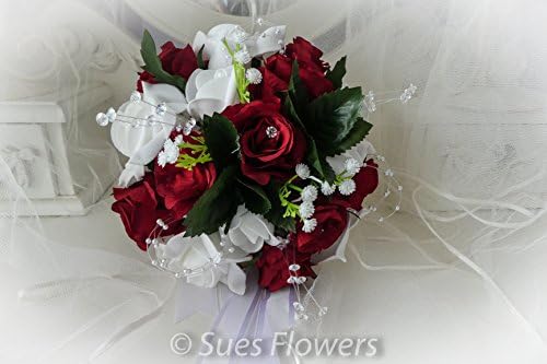WEDDING FLOWERS ADULT BRIDESMAID BOUQUET IN WHITE AND RED