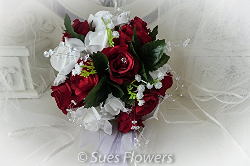 WEDDING FLOWERS ADULT BRIDESMAID BOUQUET IN WHITE AND RED