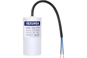 VEXUNGA CBB60 AC Condensateur 25uF 450V Condensateurs de Démarrage Moteur Volet Roulant 25 MFD 450VAC SH 45x93MM 50/60Hz Avec Fil pour Pompe Piscine