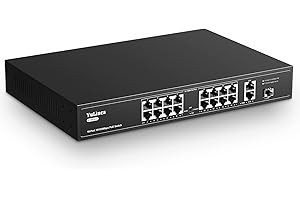 YuLinca 19 Port PoE Switch, IEEE802.3af/at, Max 200W, VLAN basé sur Les Ports, Extension PoE de 250m, commutateur Ethernet Non géré sans Ventilateur à Montage en Rack