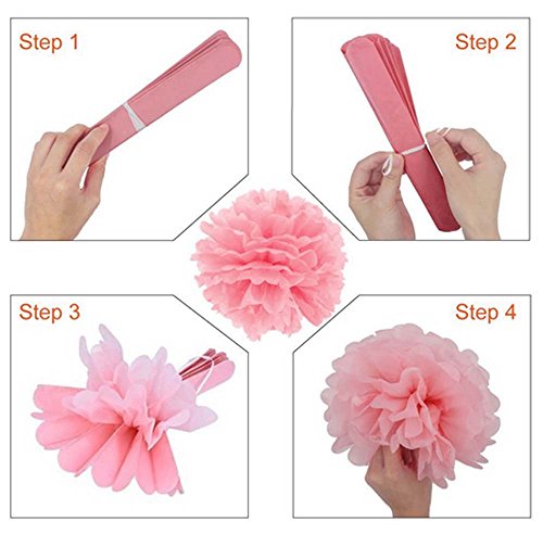 Fanaticism 20er Set Seidenpapier PomPoms weiß rosa  Hochzeit Party Deko, 25cm - 5